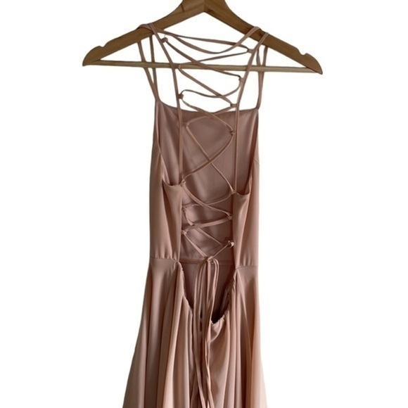 Lulus Bridesmaids Dress Women’s Size Small Maxi Open‎ Back Lace up Blush Pink - Picture 4 of 6